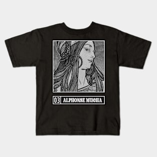 Alphonse Mucha BW Vintage 2 Kids T-Shirt